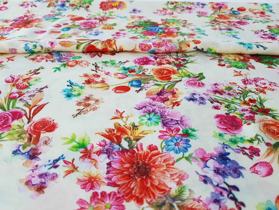 Light viscose  whit colourful flowers.