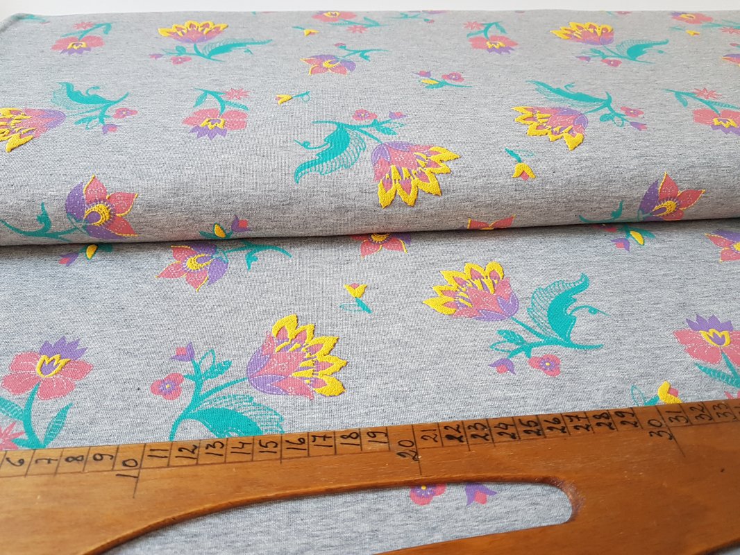 Brushed french terry with colourful flower print 