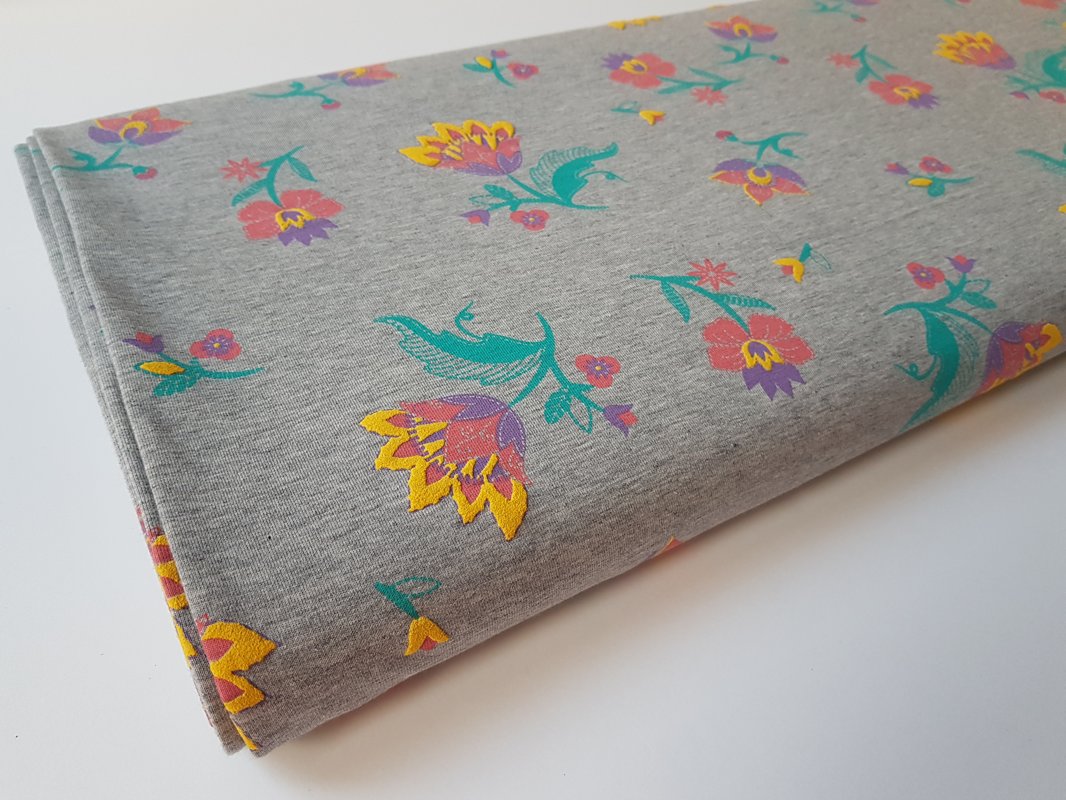 Brushed french terry with colourful flower print 