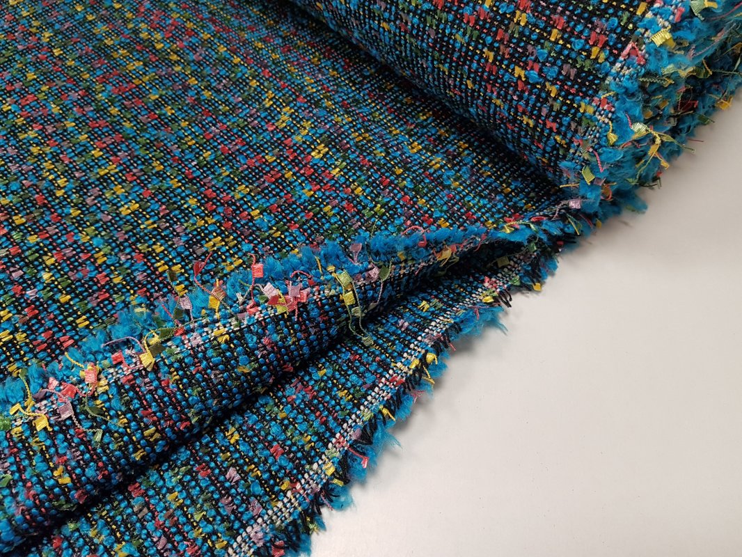 Bouclè fabric (Petrol blue with a mix of different colours)