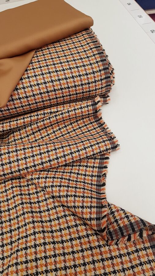 Checkered fabric (Orange, mustard, ecru, black)