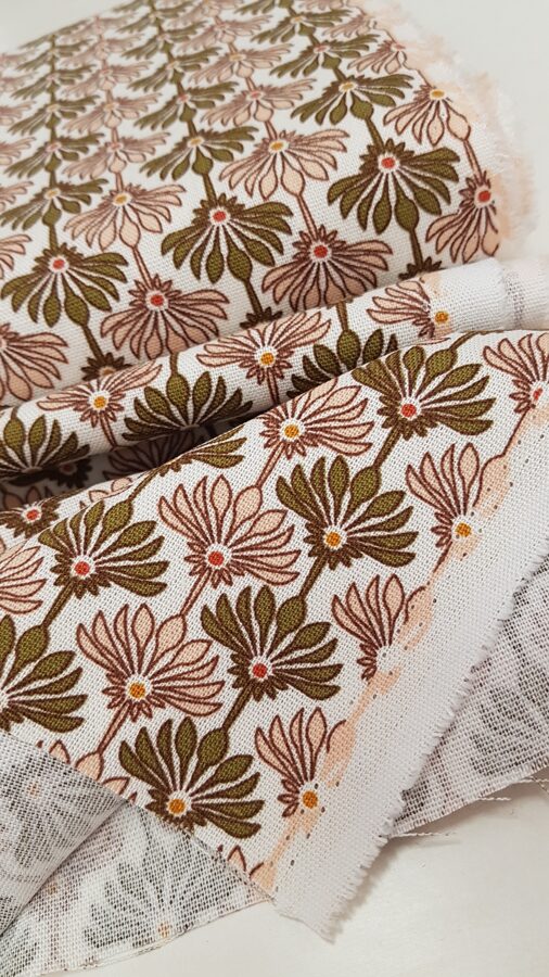 Washed linen, viscose with static flowers (flower colors - khaki with beige)