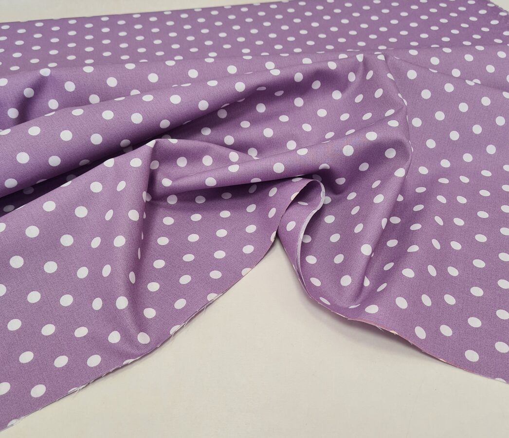 Poplin dots (Lilac with white dots, dots size 1 cm)