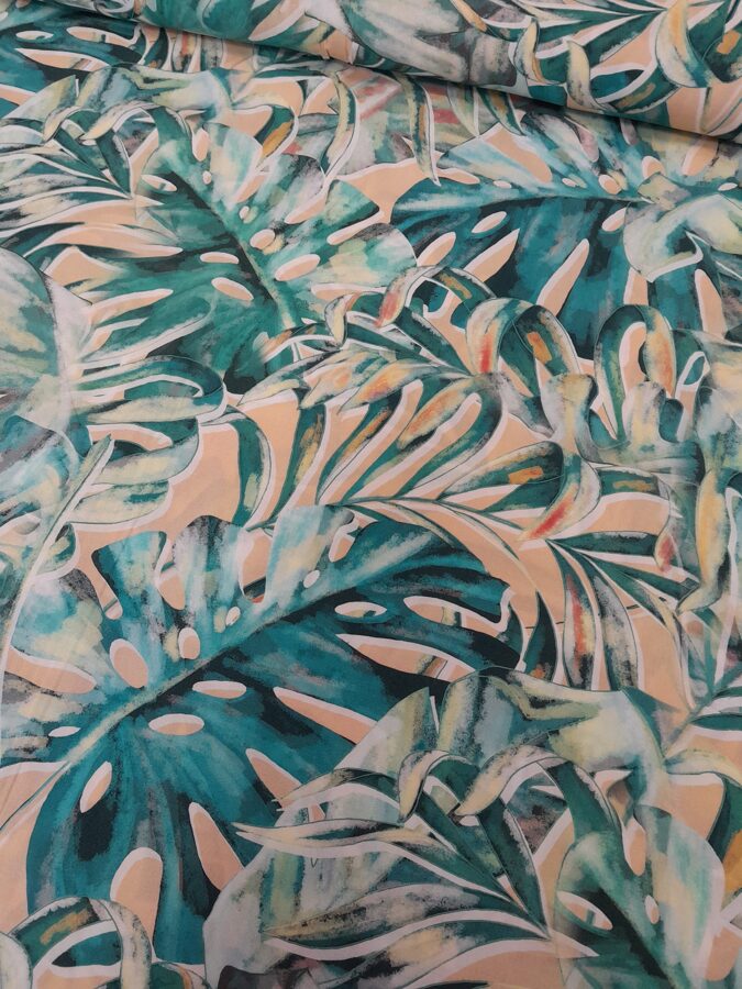 Sand colour viscose with palm and monster leaves