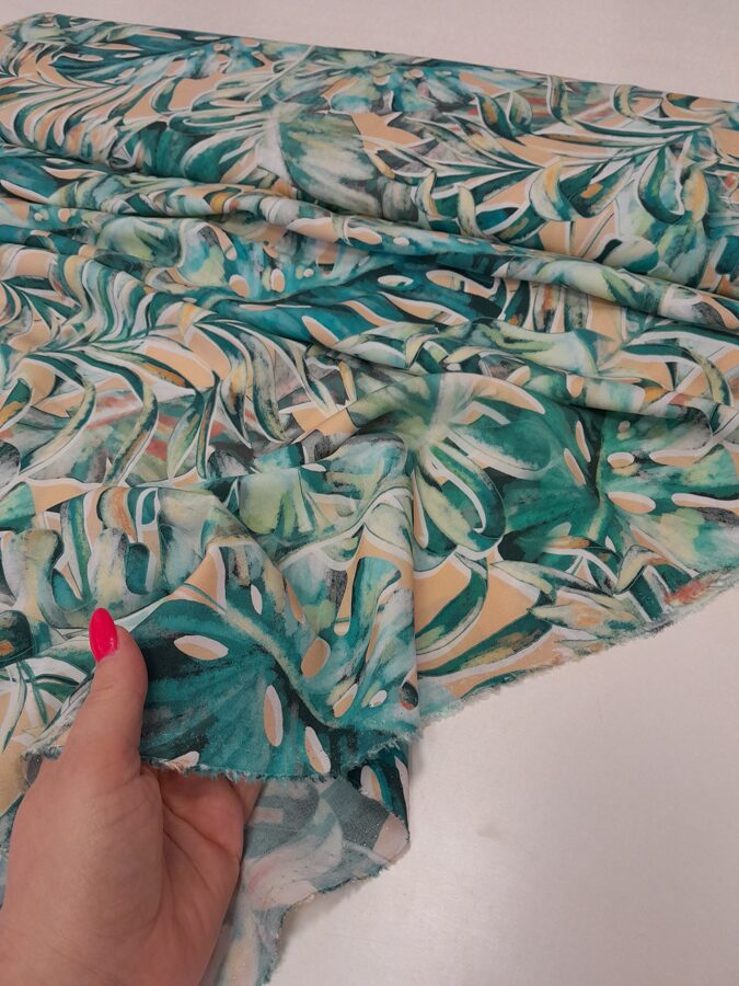 Sand colour viscose with palm and monster leaves