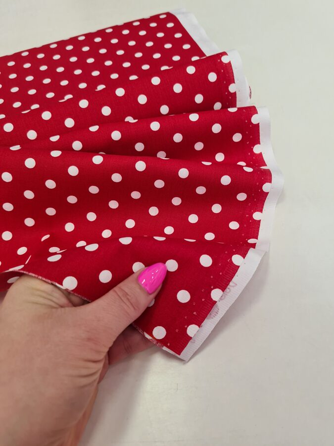 Poplin dots (Red with white dots, dots size 1 cm)