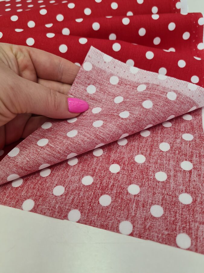 Poplin dots (Red with white dots, dots size 1 cm)
