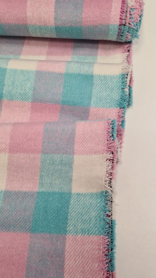Checkered spring coat fabric (Pink, light turquoise green, white)