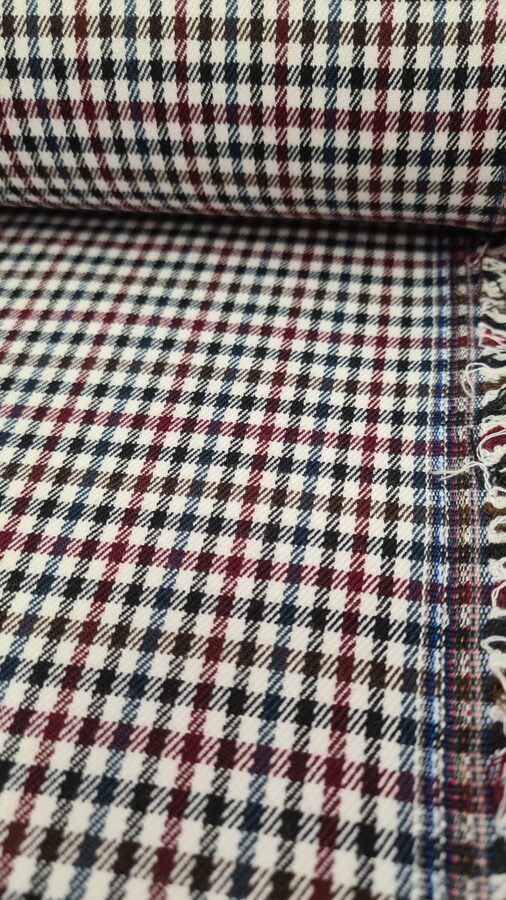 Small check fabric (Of white, burgundy, dark blue)