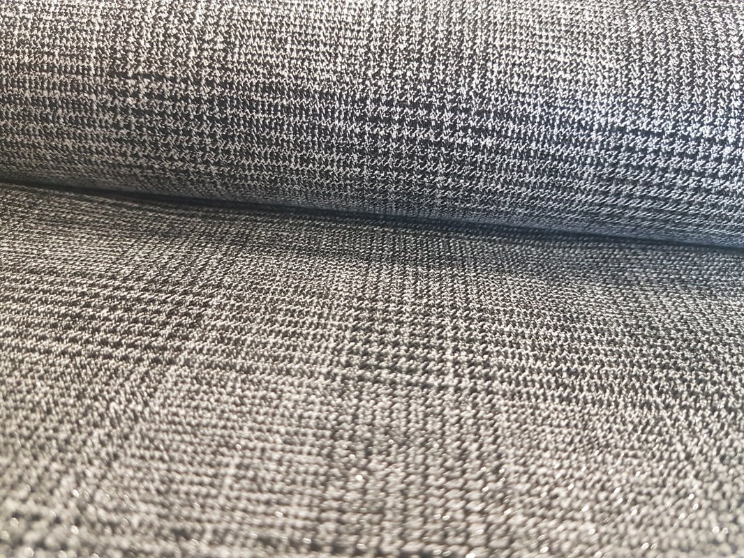 Gray checkered fabric with silver lurex threads