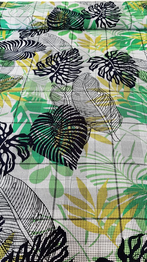 Checkered viscose with palm and monster leaves(Green/yellow/black)