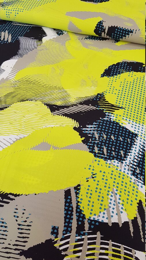 Viscose with abstract print (Lime yellow, light khaki)