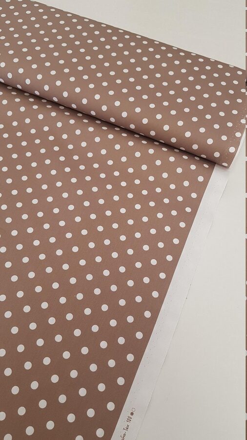 Poplin dots (Taupe colour with white dots, dots size 1 cm)