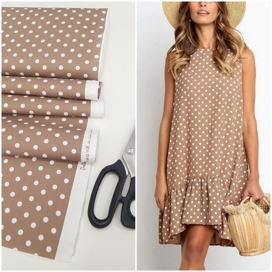 Poplin dots (Taupe colour with white dots, dots size 1 cm)