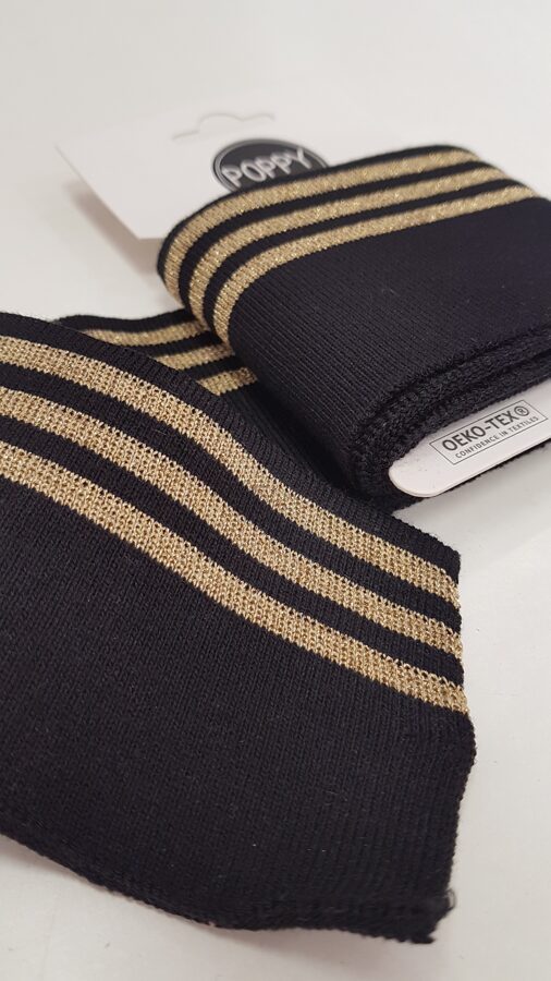 Ribbed Cuff fabric 7cm width, 135cm length (Black with lurex thread)
