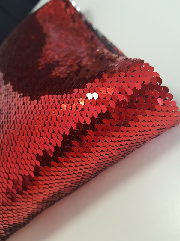 Two side sequin fabric (Reds and silver colour) 