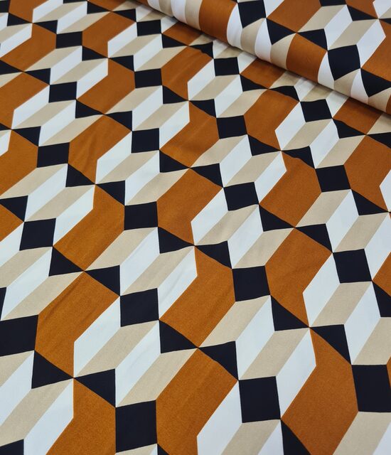Woven Viscose with geometric print (Terracotta/Sand/Black)
