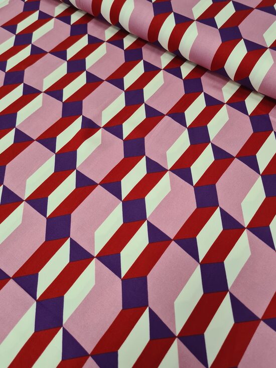 Woven Viscose with geometric print (Wine red/Pink/Purple)