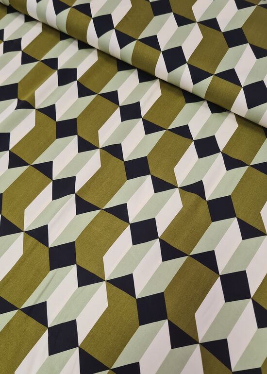 Woven Viscose with geometric print (Khaki/Pistachio/Black)
