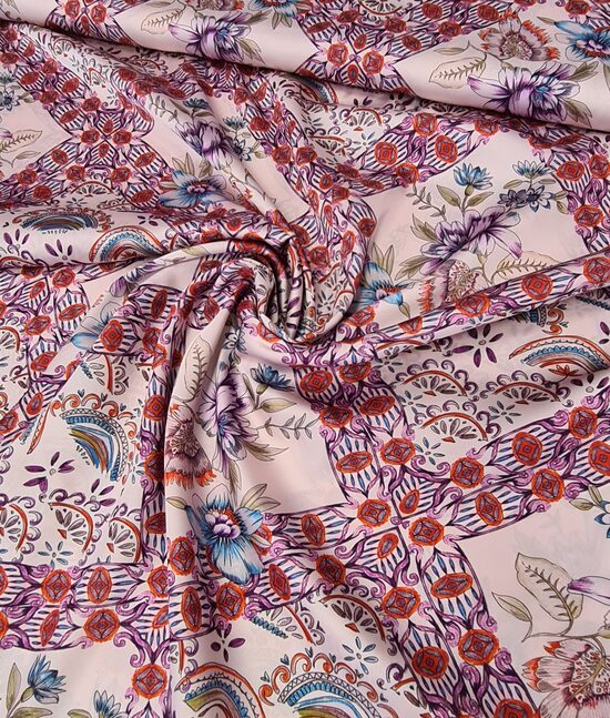 Satin with floral and geometric print (Powder rose/Purple)