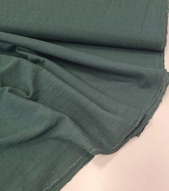 Crinkled cotton batiste/voile fabric with embroidered fabric dots (Smoky green)