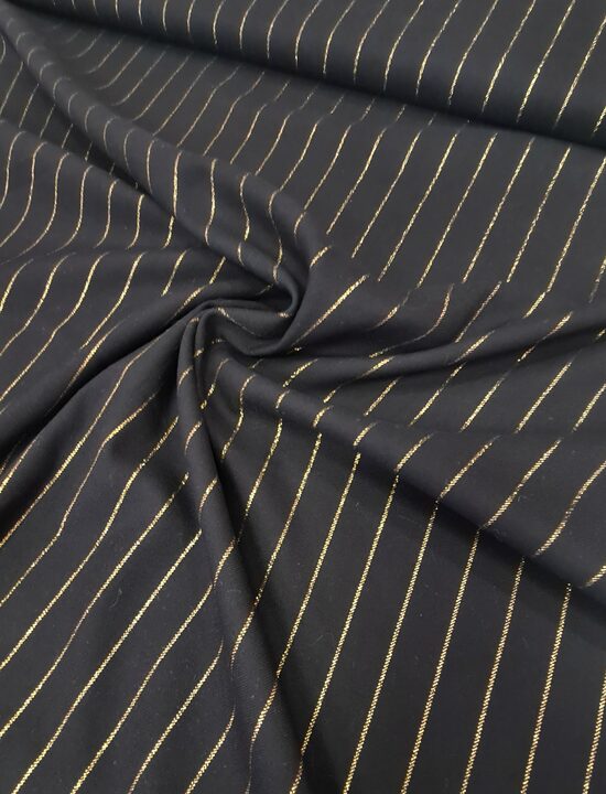 Melns kostīma audums ar zeltītām strīpām 
