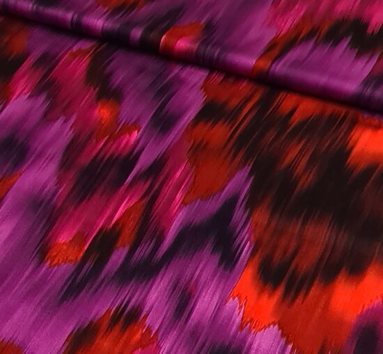 Viscose spun satin with abstract multicolour print