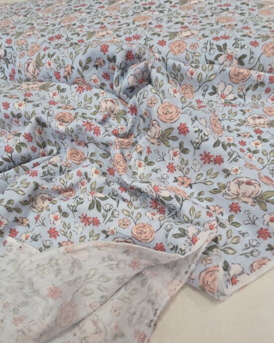 Baby blue Double gauze with delicate flower print
