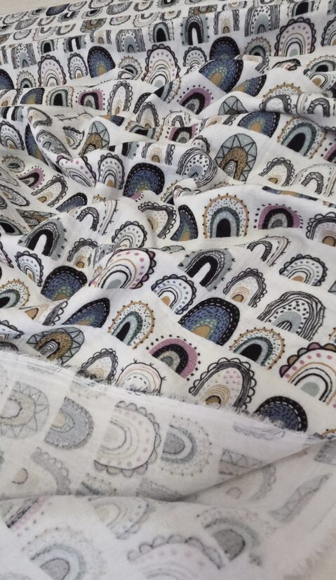 Double gauze with abstract drawing print