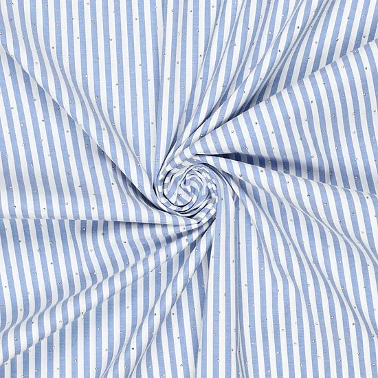 Light blue, striped cotton with decorative silver stones