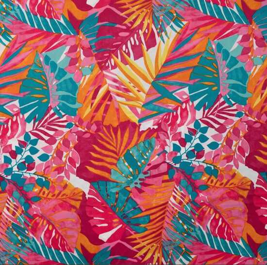 Satin with palm and monstera leaf print (Bright color mix)
