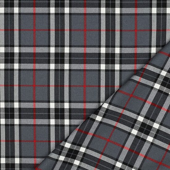 Grey checkered fabric with red stripes