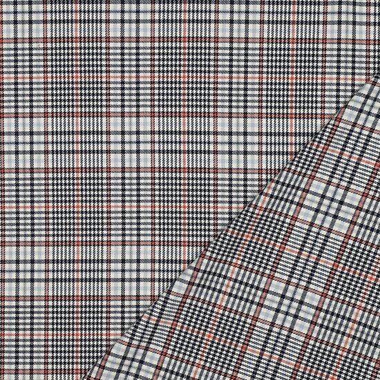 Fabric with check and small houndstooth (Light blue, Orange, black)