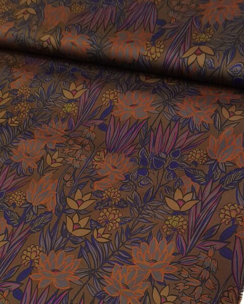 Brown Stretch Cotton with digital floral print