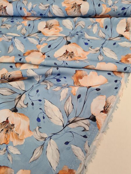 Sky blue viscose with flowers