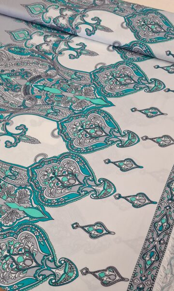 Gray viscose with oriental motif print