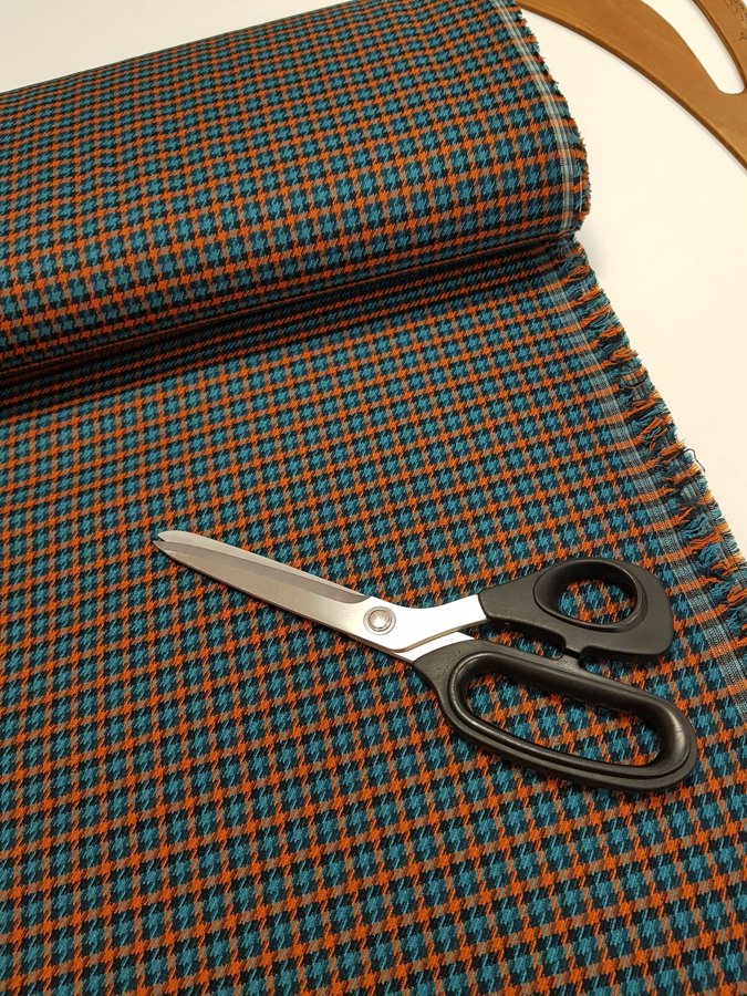 Fabric with checks (turquoise with dark orange colour)
