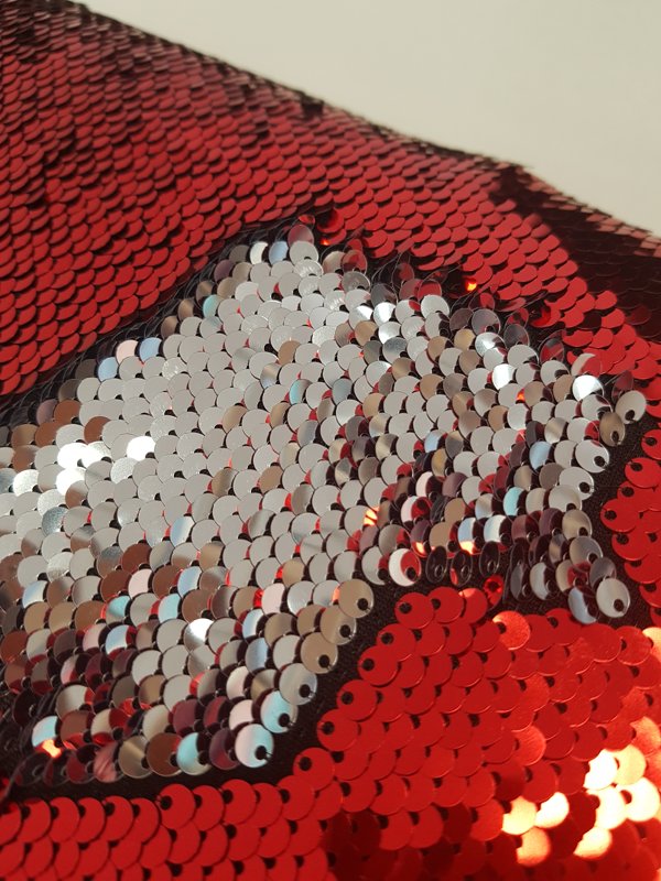 Two side sequin fabric (Reds and silver colour) 