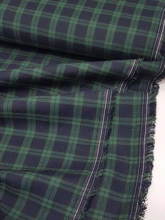 Checkered tartan without elastane (Dark blue, green, check size 2cm x 2cm)